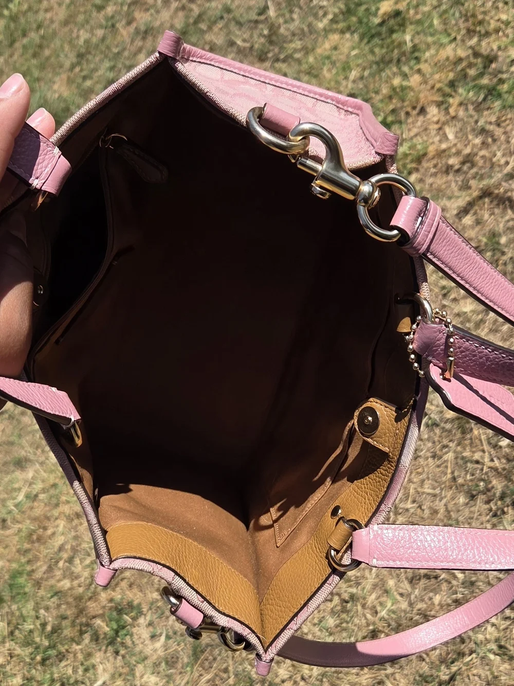 COACH Pink Signature Stripe Tote Bag - Picture 9 of 10
